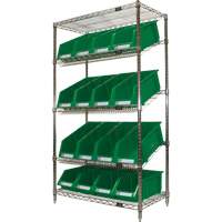Slanted Wire Shelf with Bins, 5 Tiers, 36" W x 63" H x 18" D NRZ Safety Inc.