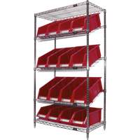 Slanted Wire Shelf with Bins, 5 Tiers, 36" W x 63" H x 18" D NRZ Safety Inc.