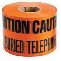 Ruban d'avertissement de danger souterrain Buried Telephone Line Identoline, 6" la x 1000' lo, Noir/orange NRZ Safety Inc.
