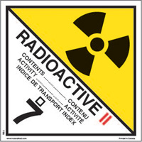 TDG Shipping Labels, Class 7, Radioactive II, Paper NRZ Safety Inc.