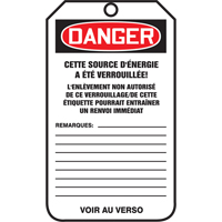 &eacute;tiquettes de verrouillage, Papier cartonn&eacute;, 3-1/8" la x 5-7/8" h, Français NRZ Safety Inc.