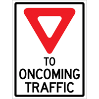 Enseigne enroulable de circulation  Yield to Oncoming Traffic , 36" x 48", Vinyle, Anglais avec pictogramme NRZ Safety Inc.