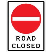 Enseigne enroulable de circulation  Road Closed , 36" x 48", Vinyle, Anglais avec pictogramme NRZ Safety Inc.