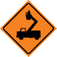 Man in Elevated Bucket Roll-Up Traffic Sign, 29-1/2" x 29-1/2", Vinyl, Pictogram NRZ Safety Inc.