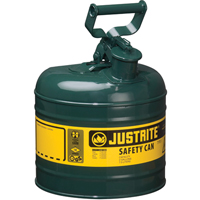 Safety Cans, Type I, Steel, 2 US gal., Green, FM Approved/UL/ULC Listed NRZ Safety Inc.