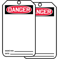 &eacute;tiquettes de s&eacute;curit&eacute; avec ent&ecirc;te vierge, Papier cartonn&eacute;, 3-1/8" la x 5-7/8" h, Français NRZ Safety Inc.