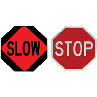 Double-Sided "Stop/Slow" Traffic Control Sign, 18" x 18", Plastic, English with Pictogram NRZ Safety Inc.