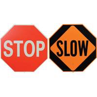 Double-Sided "Stop/Slow" Traffic Control Sign, 18" x 18", Plastic, English with Pictogram NRZ Safety Inc.