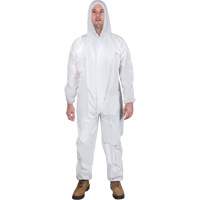 Hooded Coveralls, Medium, White, SMS NRZ Safety Inc.