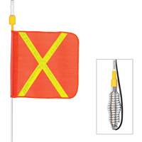 Tiges de s&eacute;curit&eacute; tout-temps de s&eacute;rie lourde avec lumi&egrave;re DEL constante Safety Whip, Fixation Ressort, Hauteur 5', Orange avec X r&eacute;fl&eacute;chissant NRZ Safety Inc.