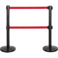 Dual Belt Crowd Control Barrier, Steel, 35" H, Red Tape, 7' Tape Length NRZ Safety Inc.