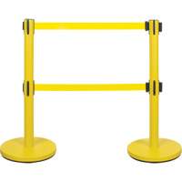 Dual Belt Crowd Control Barrier, Steel, 35" H, Yellow Tape, 7' Tape Length NRZ Safety Inc.