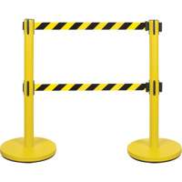 Dual Belt Crowd Control Barrier, Steel, 35" H, Black/Yellow Tape, 7' Tape Length NRZ Safety Inc.