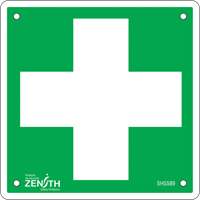 Enseigne premiers soins, 6" x 6", Aluminium, Pictogramme NRZ Safety Inc.