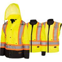 5021BBW Manteau 7 en 1 imperm&eacute;able pour femmes avec capuchon, Polyester/Polyur&eacute;thane, Jaune lime haute visibilit&eacute;, T-petit NRZ Safety Inc.