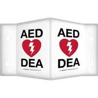 Enseigne &agrave; projection sur 90°  AED/ DEA , 6" x 5", Plastique, Bilingue avec pictogramme NRZ Safety Inc.