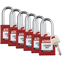 Velocity Lockout Padlocks, Red, Keyed Different, Nylon, 1-1/2" Width NRZ Safety Inc.