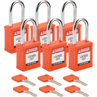 Velocity Lockout Padlocks, Orange, Keyed Different, Nylon, 1-1/2" Width NRZ Safety Inc.