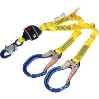 Twin-Leg Stretch Web Shock-Absorbing Lanyard, 4', Rebar Hook Center, Snap Hook Leg Ends NRZ Safety Inc.
