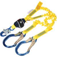 Twin-Leg Stretch Web Shock-Absorbing Lanyard, 6', Rebar Hook Center, Snap Hook Leg Ends NRZ Safety Inc.