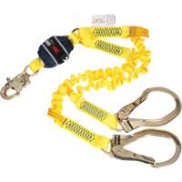 Twin-Leg Stretch Web Shock-Absorbing Lanyard, 6', Rebar Hook Center, Snap Hook Leg Ends NRZ Safety Inc.