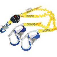 Twin-Leg Stretch Web Shock-Absorbing Lanyard, 6', Rebar Hook Center, Snap Hook Leg Ends NRZ Safety Inc.