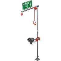 Douche combin&eacute;e avec cuvette ouverte en acier inoxydable et entr&eacute;e sup&eacute;rieure, Socle NRZ Safety Inc.