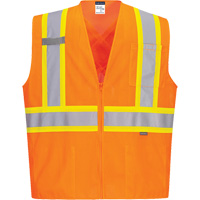 Contrast-Striped Safety Vest, High Visibility Orange, Small, Polyester NRZ Safety Inc.