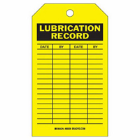 Lubrication Record Tags, Polyester, 4" W x 7" H, English NRZ Safety Inc.