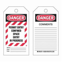 "Confined Space" Tags, Polyester, 3" W x 5-3/4" H, English NRZ Safety Inc.