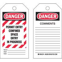"Confined Space" Tags, Polyester, 3" W x 5-3/4" H, English NRZ Safety Inc.