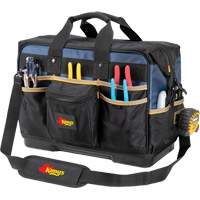 Molded Base Contractor's Closed-Top Tool Bag, Ballistic Polyester, 29 Pockets, Black/Blue NRZ Safety Inc.