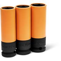 Jeu de douilles m&eacute;triques haute r&eacute;sistance pour protecteurs de roues, 3 Mcx, Chocs, Prise de 1/2", Profond NRZ Safety Inc.