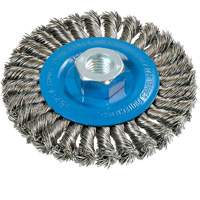 Wide Knotted Wire Wheel Brush, 4-1/2" Dia., 0.02" Fill, 5/8"-11 Arbor, Aluminum/Stainless Steel NRZ Safety Inc.