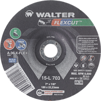 Meules &agrave; moyeu d&eacute;port&eacute; Flexcut, 7", 36 Grain, Oxyde d'aluminium, 7/8", 8600 Tr/min, Type 29 NRZ Safety Inc.