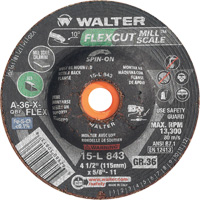Meule FLEXCUT MILL SCALE, 4-1/2", 36 Grain, Oxyde d'aluminium, 5/8"-11, 13 300 Tr/min, Type 29 NRZ Safety Inc.