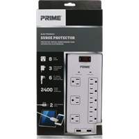 USB Charging Surge Protectors, 8 Outlets, 2400 J, 1875 W, 6' Cord NRZ Safety Inc.